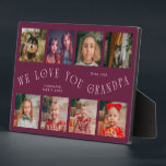 Modern 8 Photo Grid Love You Grandpa Cranberry Fotoplatte<br><div class="desc">Modern and minimal keepsake photo plaque to gift it to a grandfather featuring 8 photos with a curvy typography text that says "we love you grandpa." The color is cranberry.</div>