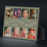Modern 8 Photo Grid Love You Grandpa Sage Green Fotoplatte<br><div class="desc">Modern and minimal keepsake photo plaque to gift it to a grandfather featuring 8 photos with a curvy typography text that says "we love you grandpa." The color is sage green.</div>