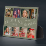 Modern 8 Photo Grid Love You Grandpa Sage Green Fotoplatte<br><div class="desc">Modern and minimal keepsake photo plaque to gift it to a grandfather featuring 8 photos with a curvy typography text that says "we love you grandpa." The color is sage green.</div>