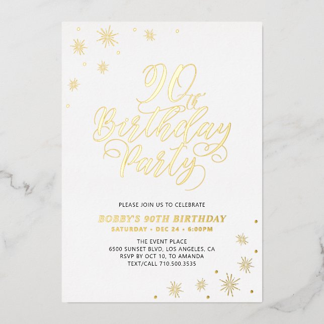 Modern 90th Birthday Party Real Foil Invitation Folieneinladung (Vorderseite)
