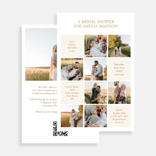 Modern 9 Photo White Bridal Shower Flyer (Von Creator hochgeladen)