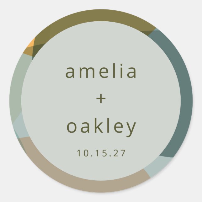 Modern Abstract Art Green Sage Teal Custom Wedding Runder Aufkleber (Vorderseite)