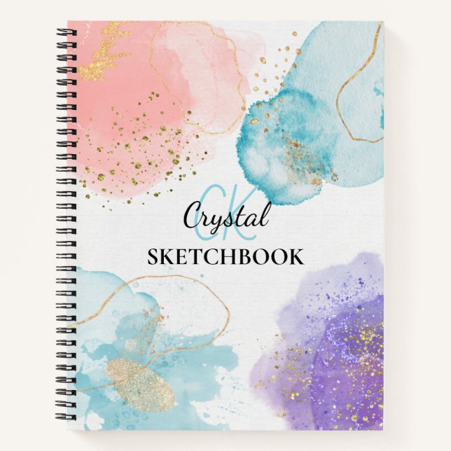 Modern Abstract Art Pastel Monogram Sketchbook Notizbuch (Vorderseite)