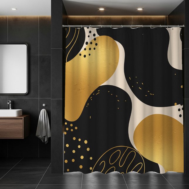 Modern Abstract Black and Gold Organic Pattern Duschvorhang (Von Creator hochgeladen)