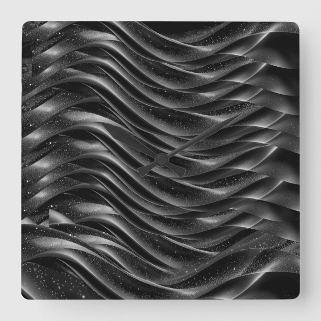 Modern Abstract Black Waves Wall Clock – Quadratische Wanduhr (Vorderseite)