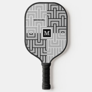 Modern Abstract Black White Custom Monogram Name Pickleball Schläger