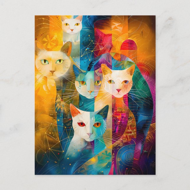 Modern abstract cat portrait surrounded Galaxy Postkarte (Vorderseite)