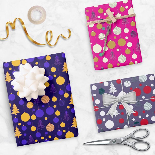 Modern Abstract Christmas Holiday Set of 3 Geschenkpapier Set (A set of 3 sheets of Christmas gift wrapping paper, with bright colors and modern design)