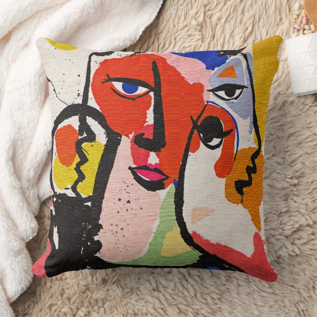 Modern Abstract Cubism Colorful Geometric Portrait Kissen (Decke)