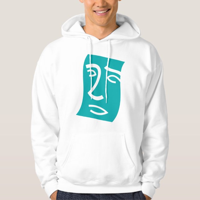 Modern Abstract Face Line Art Teal Hoodie (Vorderseite)
