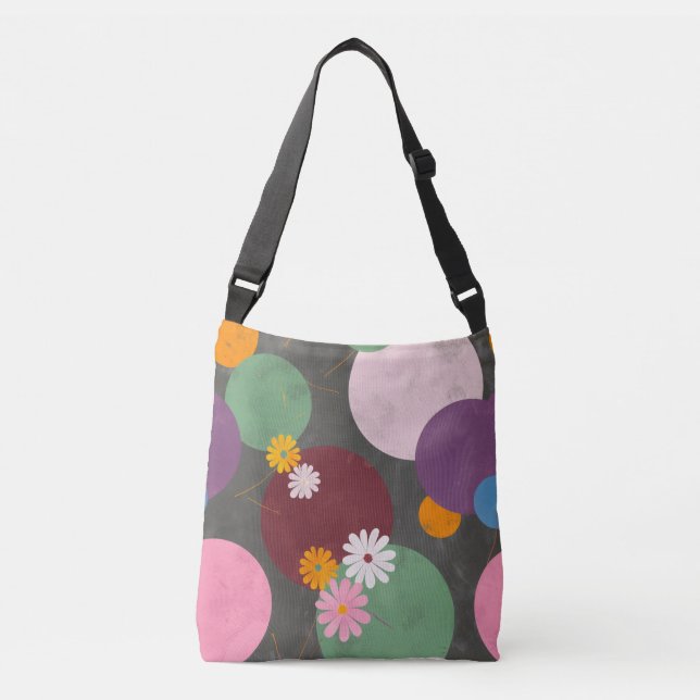 Modern Abstract Floral Circles Tote Bag Tragetaschen Mit Langen Trägern (Vorderseite)