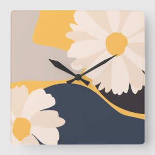 Modern Abstract Floral Yellow Quadratische Wanduhr
