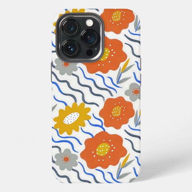 Modern Abstract Flowers Boho Wavy iPhone Hülle (Hinten)