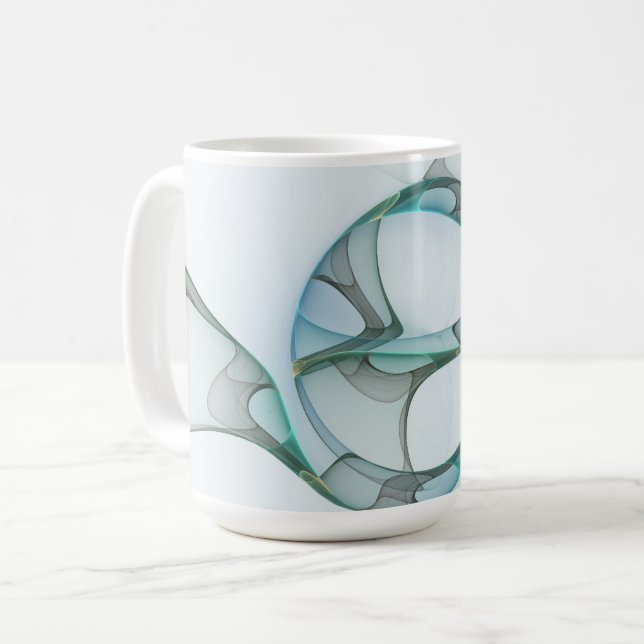 Modern Abstract Fractal Art Blue Turquoise Gray Kaffeetasse (Vorderseite Links)