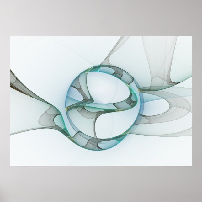 Modern Abstract Fractal Art Blue Turquoise Gray Poster (Vorne)