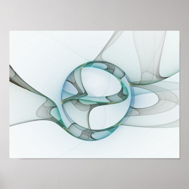 Modern Abstract Fractal Art Blue Turquoise Gray Poster (Vorne)