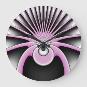 Modern Abstract Fractal Art Pink Gray Black Figure Große Wanduhr