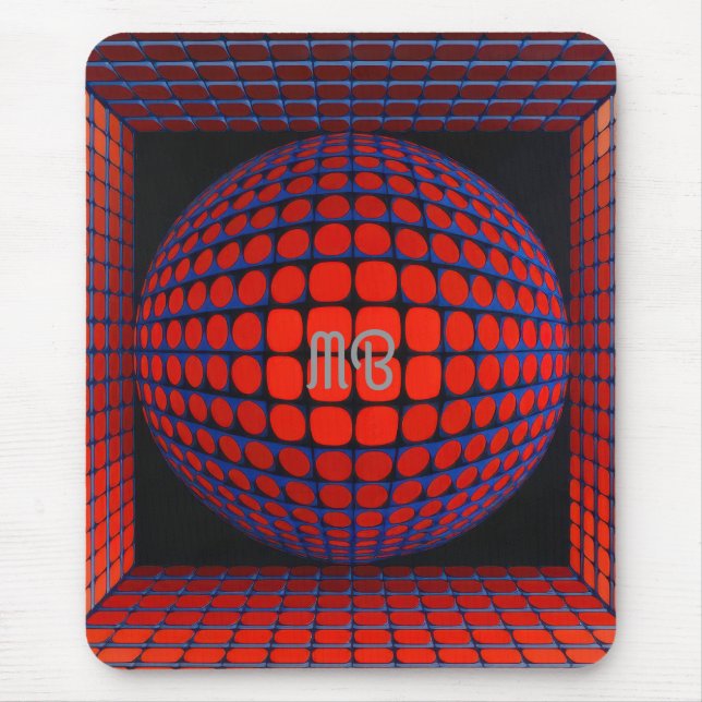 Modern Abstract Geometric Black Red Blue Pattern Mousepad (Vorne)