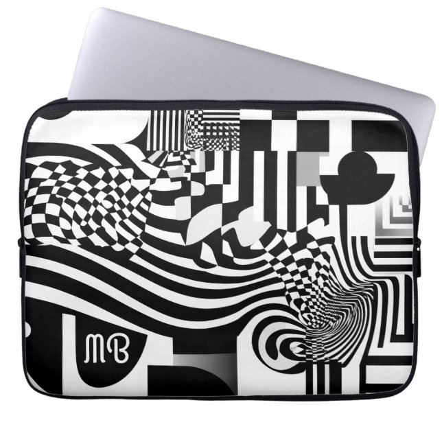 Modern Abstract Geometric Black White Pattern 13" Laptopschutzhülle (Vorderseite)