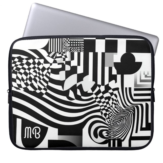 Modern Abstract Geometric Black White Pattern 15" Laptopschutzhülle (Vorderseite)