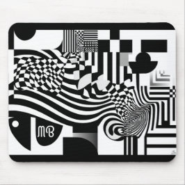 Modern Abstract Geometric Black White Pattern Mousepad