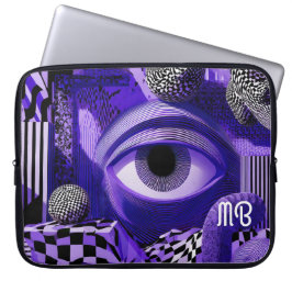 Modern Abstract Geometric Black White Purple 15" Laptopschutzhülle