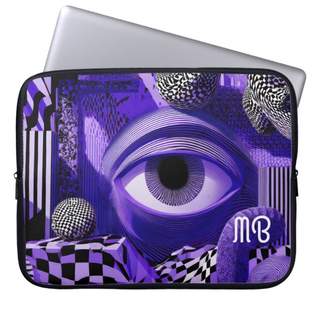 Modern Abstract Geometric Black White Purple 15" Laptopschutzhülle (Vorderseite)