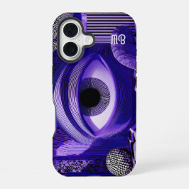 Modern Abstract Geometric Black White Purple Art iPhone 16 Hülle