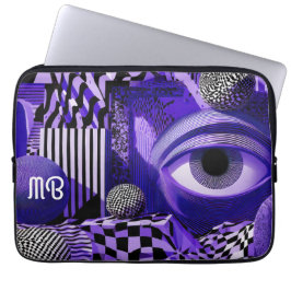 Modern Abstract Geometric Black White Purple Art Laptopschutzhülle