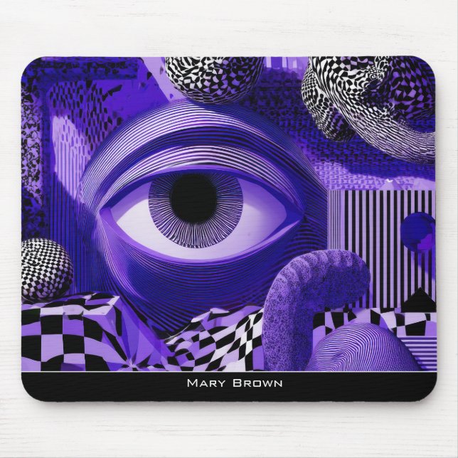 Modern Abstract Geometric Black White Purple Art Mousepad (Vorne)