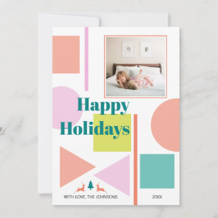 Modern abstract geometric shapes blush, teal photo feiertagskarte