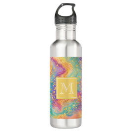 Modern Abstract Glitter Floral Monogram Design Edelstahlflasche