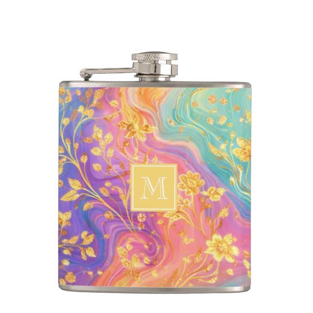 Modern Abstract Glitter Floral Monogram Design     Flachmann (Vorderseite)