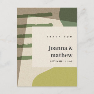 MODERN ABSTRACT GREEN ARTISTIC WEDDING THANK YOU POSTKARTE