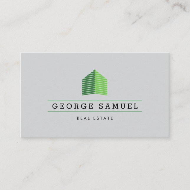 Modern Abstract Green Home Logo Realtor Ash-Black Visitenkarte (Vorderseite)