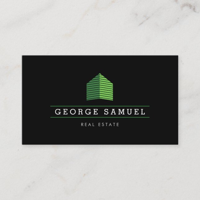 Modern Abstract Green Home Logo Realtor Black Visitenkarte (Vorderseite)