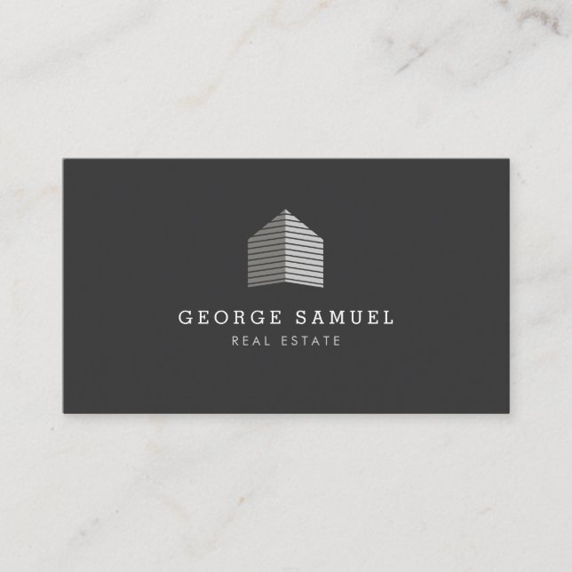 Modern Abstract Home Logo Realtor Gray White Visitenkarte (Vorderseite)
