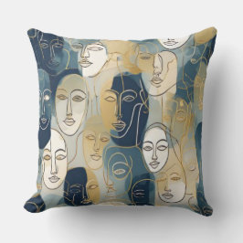 Modern Abstract Line Art Faces Throw Pillow Kissen