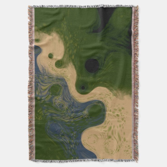 Modern Abstract Mossy Topography Throw Blanket Decke (Vorderseite Vertikal)