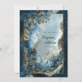 Modern Abstract Navy Indigo Gilded Marble Wedding Einladung