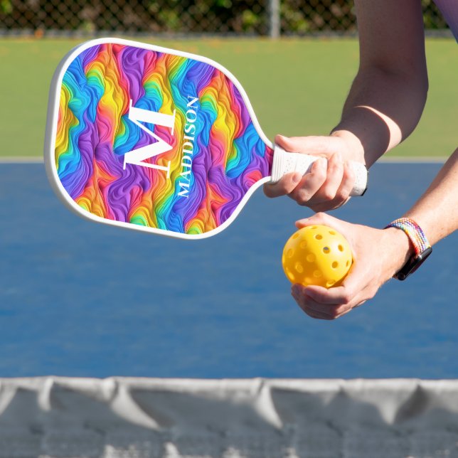 Modern Abstract Rainbow Custom Monogram Pickleball Schläger (InSitu)