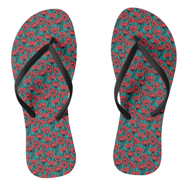 Modern Abstract Red Poppy Floral Pattern Flip Flops (Fußbett)