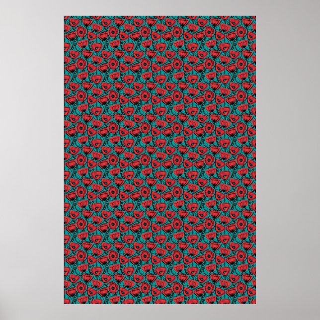 Modern Abstract Red Poppy Floral Pattern Poster (Vorne)
