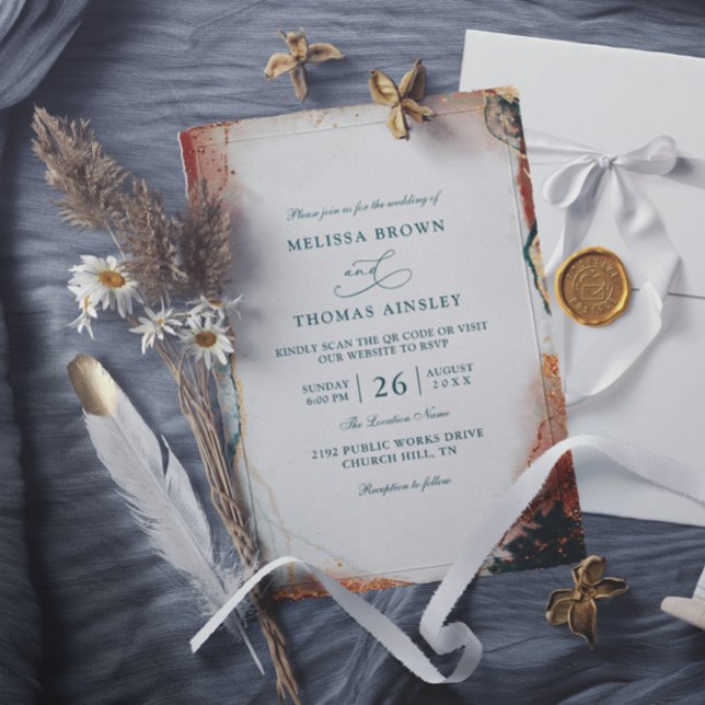 Modern Abstract Teal Foil Budget QR Code Wedding Einladung (Von Creator hochgeladen)