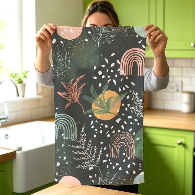 Modern Abstract Terrazzo & Botanical Collage  Geschirrtuch (Von Creator hochgeladen)