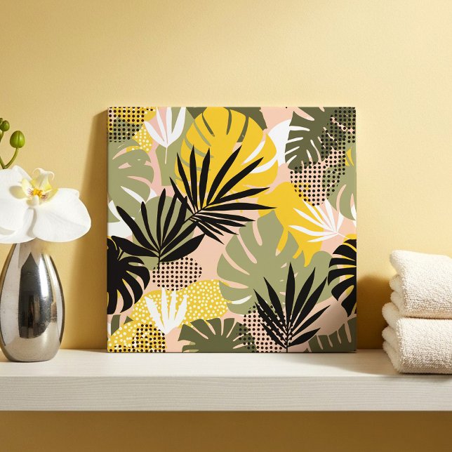 Modern Abstract Tropical Leaves & Polka Dots  Fliese (Von Creator hochgeladen)