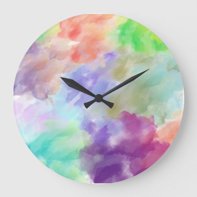 Modern Abstract Watercolor Clouds Colorful Pastel  Große Wanduhr (Vorderseite)