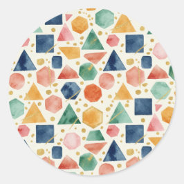 Modern Abstract Watercolor Geometric Shapes & Gold Runder Aufkleber