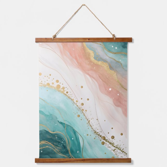 Modern Abstract Watercolor Wall Art Wandteppich Mit Holzrahmen (Vorderseite)