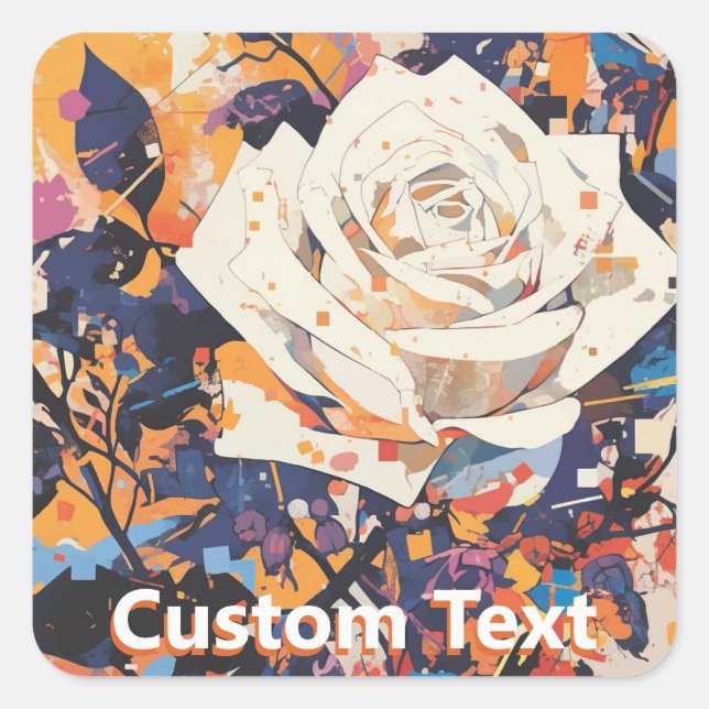 Modern Abstract White Rose Custom Quadratischer Aufkleber (Vorderseite)